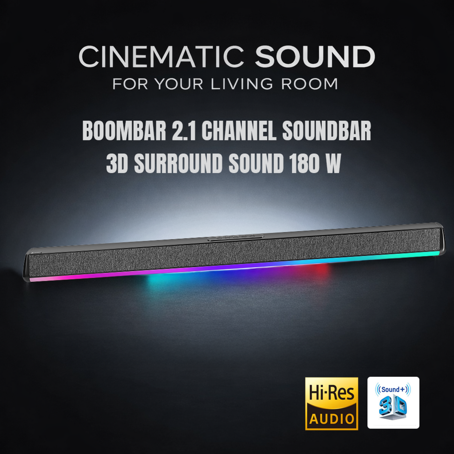 Hydra BOOMBAR 2.1 Channel Soundbar with Wired Subwoofer (180W | Bluetooth 5.0 | Black)