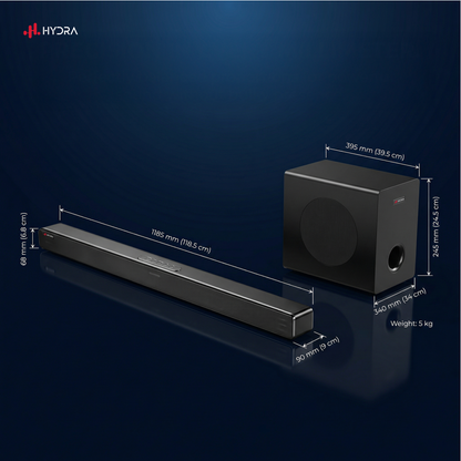 Hydra NexusOne 2.1 Channel Soundbar with 8” Subwoofer (200W | Bluetooth 5.0 | 3D Surround | Black)