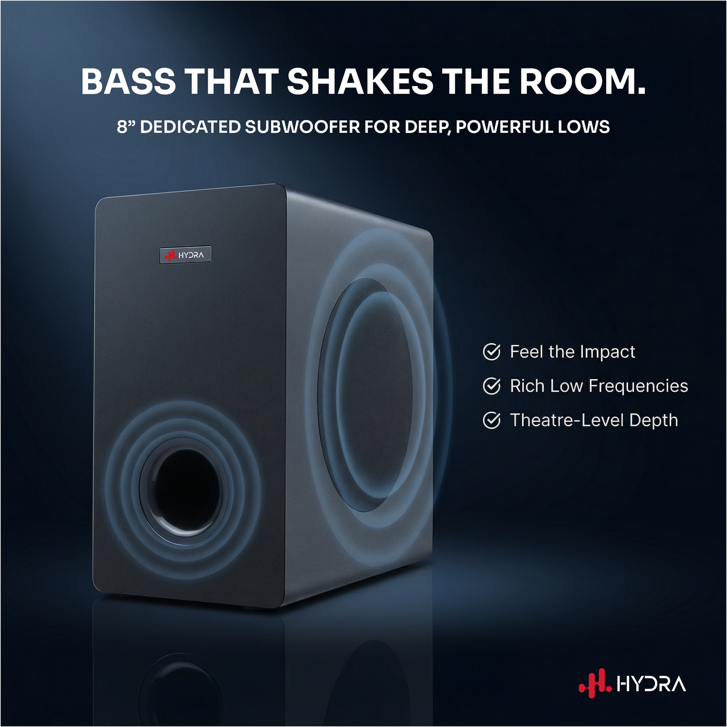 Hydra StormBar 2.1 Channel Soundbar with 8” Subwoofer (180W | Bluetooth 5.0 | 3D Surround | Black)