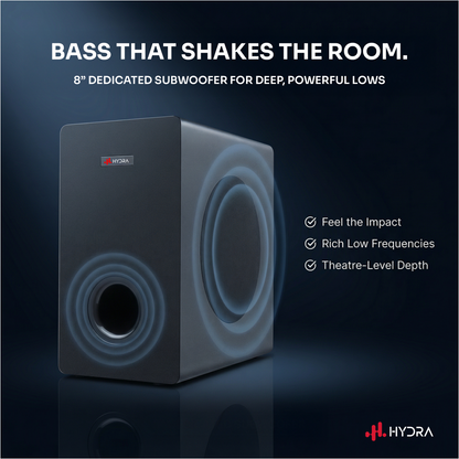 Hydra StormBar 2.1 Channel Soundbar with 8” Subwoofer (180W | Bluetooth 5.0 | 3D Surround | Black)