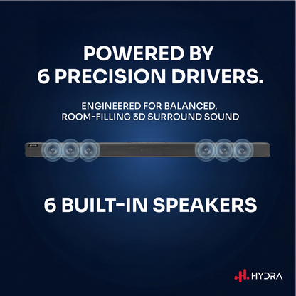Hydra NexusOne 2.1 Channel Soundbar with 8” Subwoofer (200W | Bluetooth 5.0 | 3D Surround | Black)